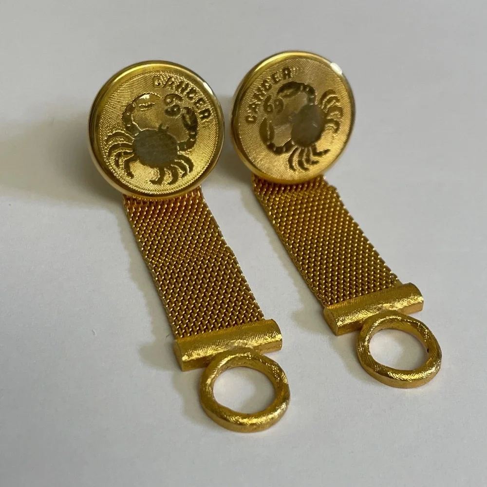 Dante Cancer Zodiac Wrap Mesh Cufflinks Mens Gold Vintage